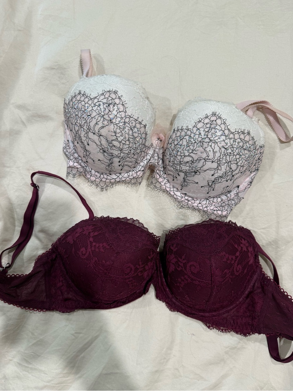 Victoria's Secret Lace Demi Bra Set - Pink & Burgundy size 32DD